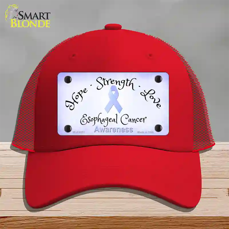 Esophageal Cancer Ribbon Novelty License Plate Hat Mesh / Red