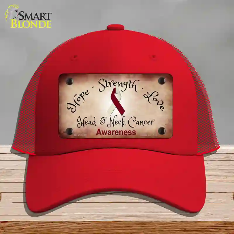 Head and Neck Cancer Ribbon Novelty License Plate Hat Mesh / Red