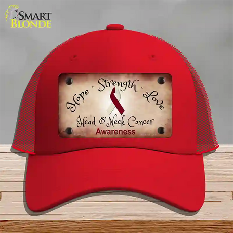 Head and Neck Cancer Ribbon Novelty License Plate Hat Mesh / Red