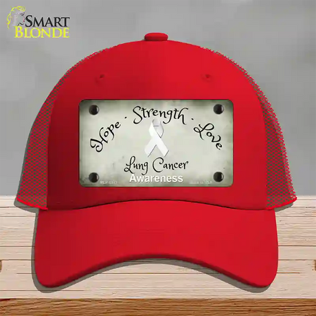 Lung Cancer Ribbon Novelty License Plate Hat Mesh / Red