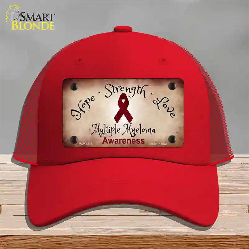 Multiple Myeloma Cancer Ribbon Novelty License Plate Hat Mesh / Red