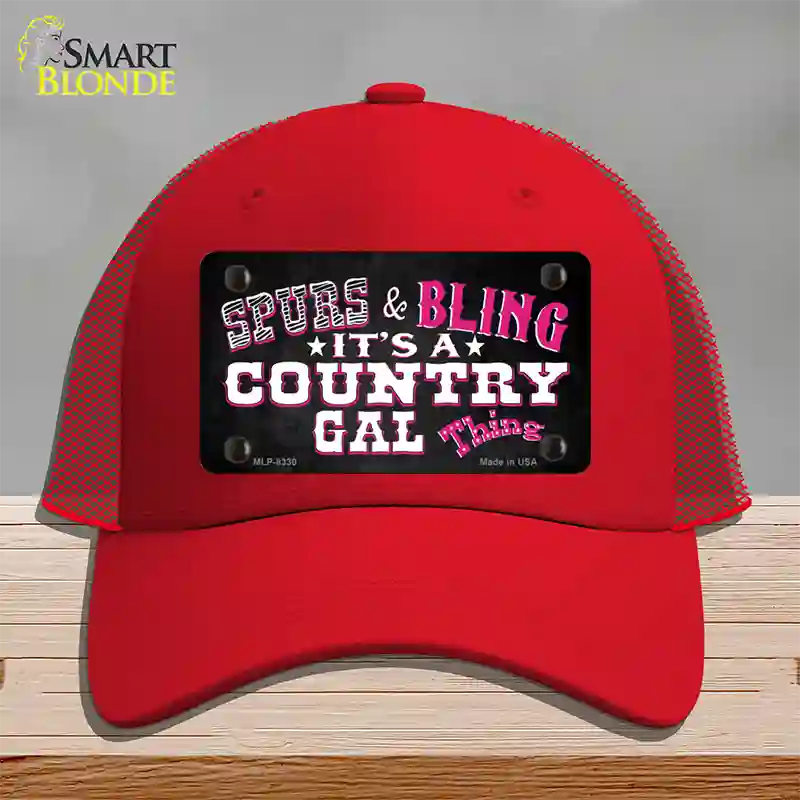 Spurs and Bling Novelty License Plate Hat Mesh / Red