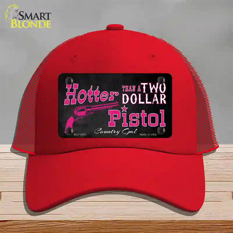 Two Dollar Pistol Novelty License Plate Hat Mesh / Red