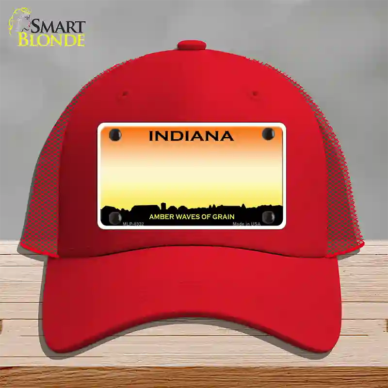 Indiana Amber Blank Novelty License Plate Hat Mesh / Red