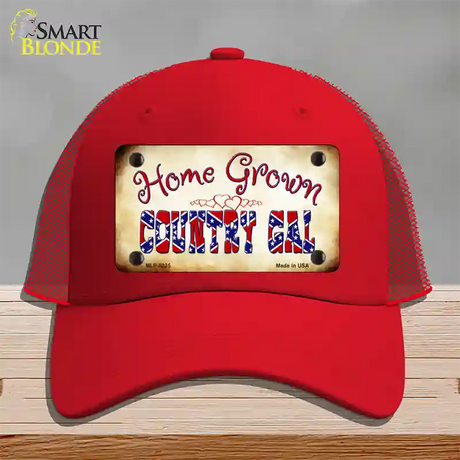 Home Grown Country Gal Novelty License Plate Hat Mesh / Red