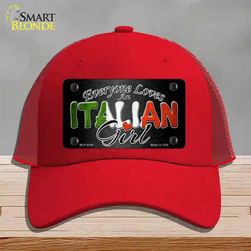 Everyone Loves An Italian Girl Novelty License Plate Hat Mesh / Red