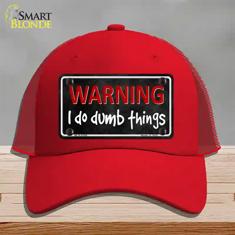 I Do Dumb Things Novelty License Plate Hat Mesh / Red