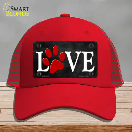 Love Paw Novelty License Plate Hat Mesh / Red