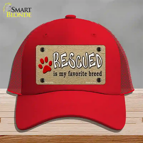 Rescued Is My Favorite Novelty License Plate Hat Mesh / Red