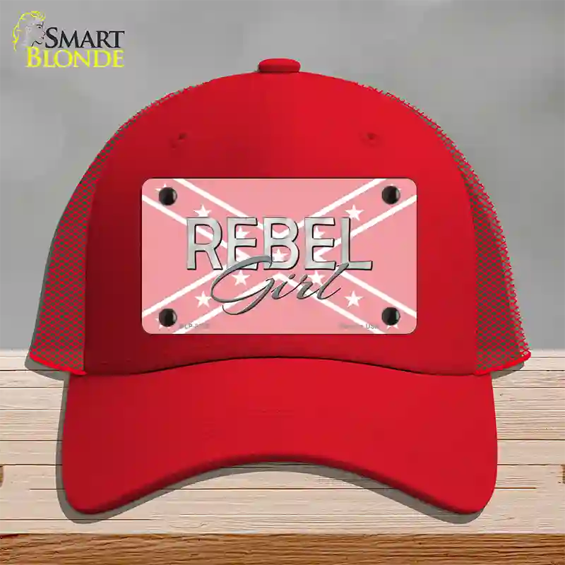 Rebel Girl Pink Novelty License Plate Hat Mesh / Red