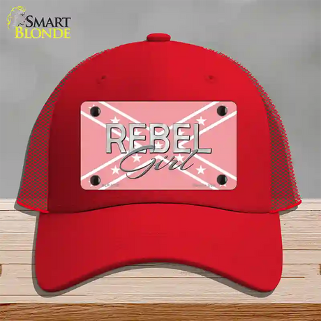 Rebel Girl Pink Novelty License Plate Hat Mesh / Red