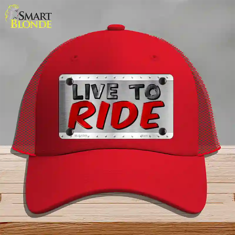 Live To Ride Shiny Novelty License Plate Hat Mesh / Red