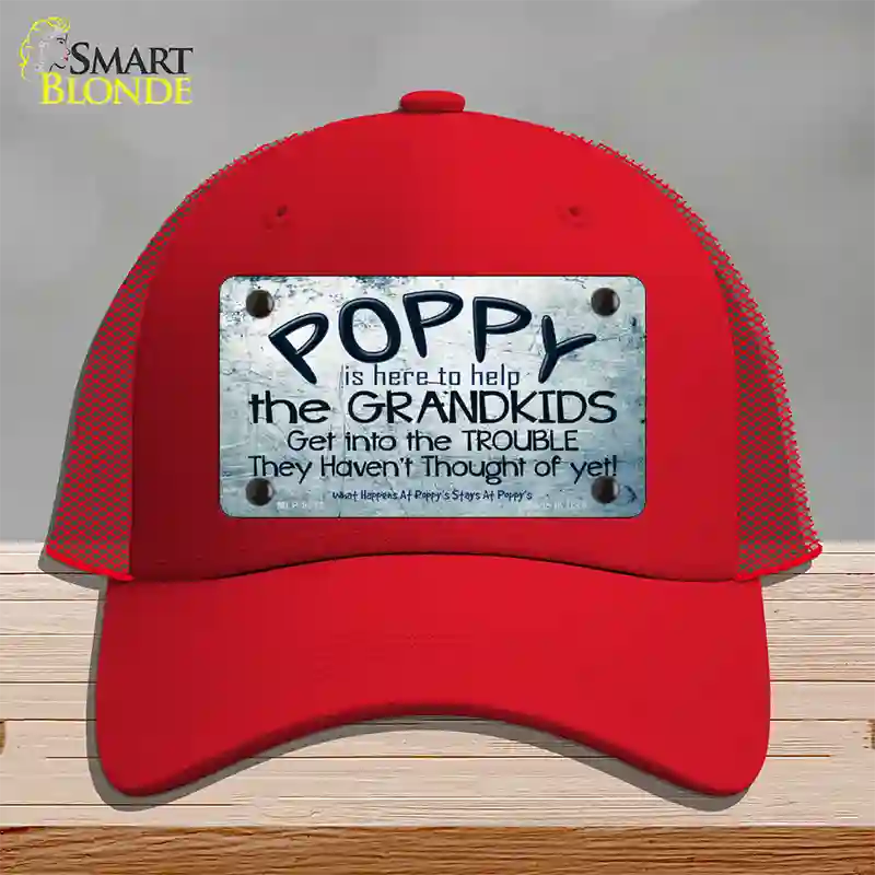 Poppy Is Here To Help Novelty License Plate Hat Mesh / Red