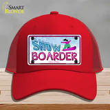 Snow Boarder Girl Novelty License Plate Hat Mesh / Red