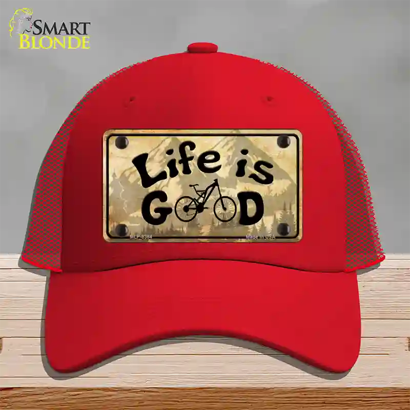 Life Is Good Novelty License Plate Hat Mesh / Red