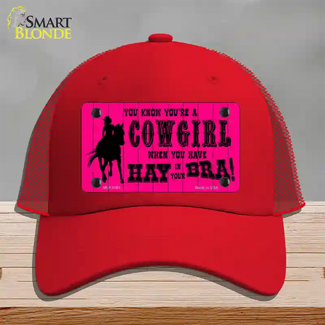 Pink Cowgirl Novelty License Plate Hat Mesh / Red