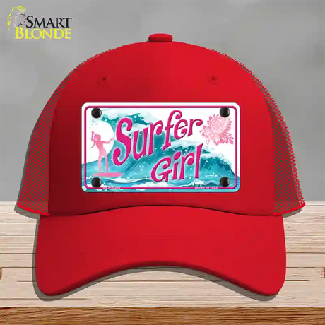 Surfer Girl Novelty License Plate Hat Mesh / Red