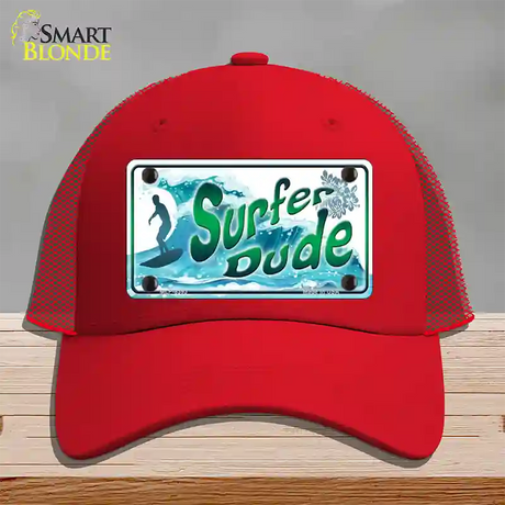 Surfer Dude Novelty License Plate Hat Mesh / Red