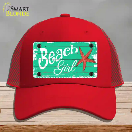 Beach Girl Novelty License Plate Hat Mesh / Red