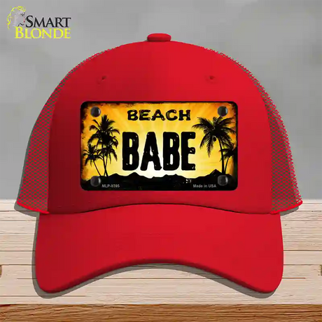 Beach Babe Novelty License Plate Hat Mesh / Red