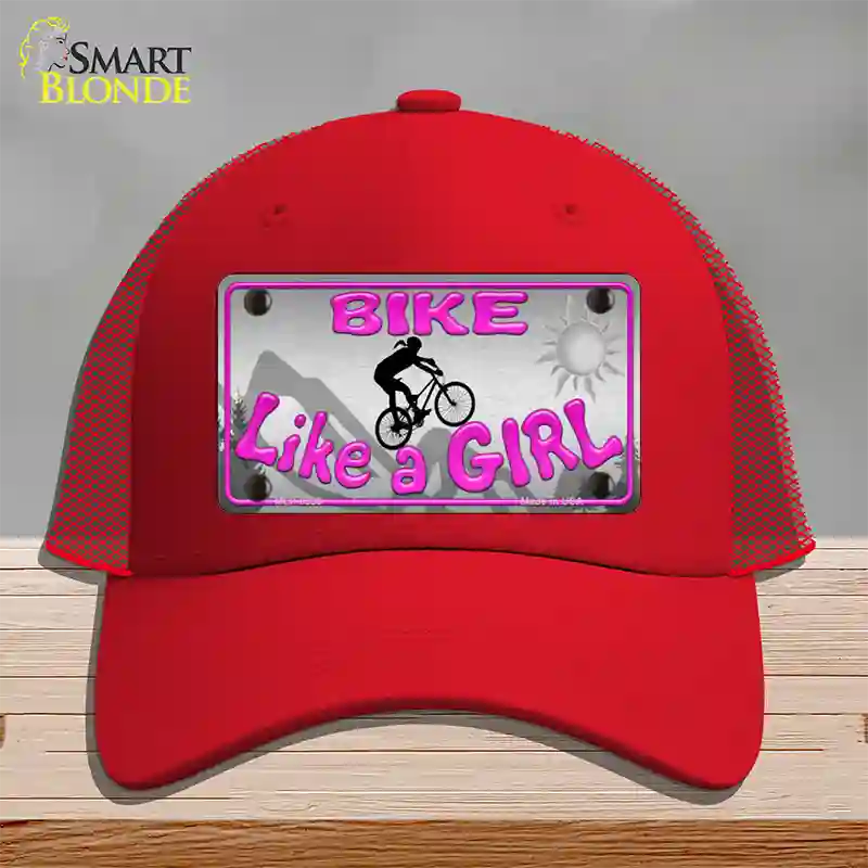 Bike Like A Girl Novelty License Plate Hat Mesh / Red