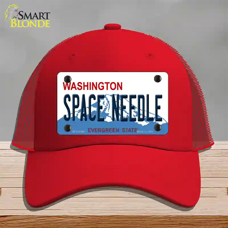 Space Needle Washington Novelty License Plate Hat Mesh / Red