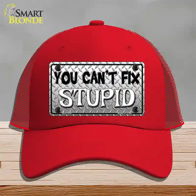 You Cant Fix Stupid Novelty License Plate Hat Mesh / Red