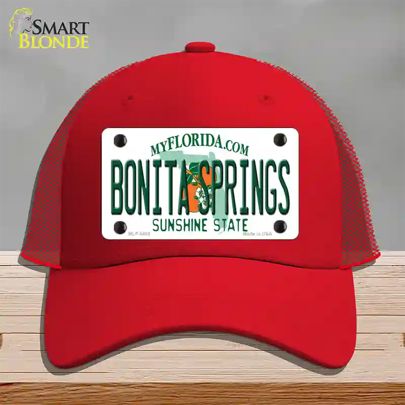 Bonita Springs Florida Novelty License Plate Hat Mesh / Red