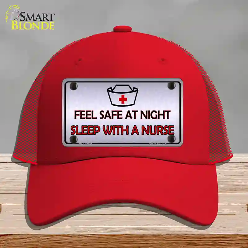 Feel Safe At Night Novelty License Plate Hat Mesh / Red