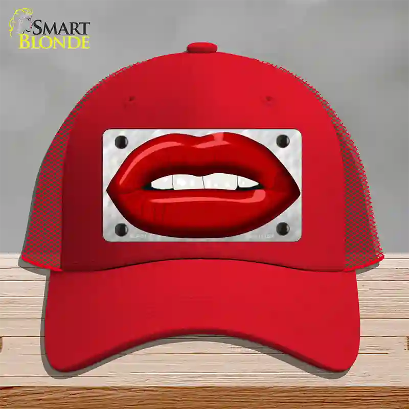 Red Lips Novelty License Plate Hat Mesh / Red