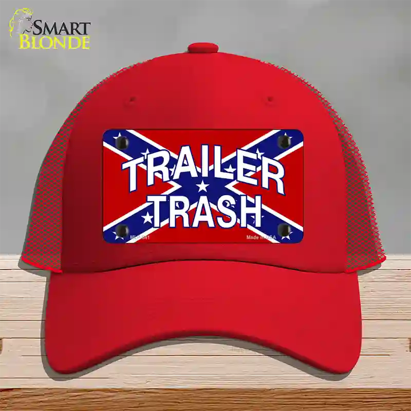 Trailer Trash Confederate Flag Novelty License Plate Hat Mesh / Red