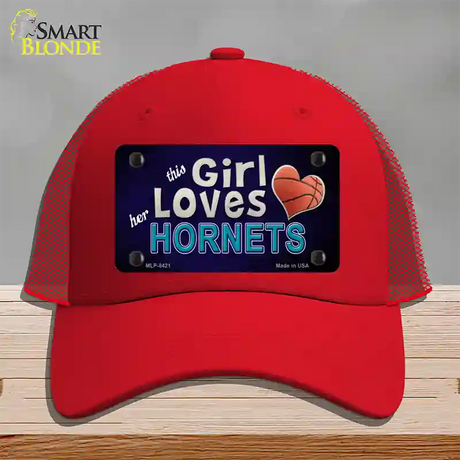 This Girl Loves Her Hornets Novelty License Plate Hat Mesh / Red