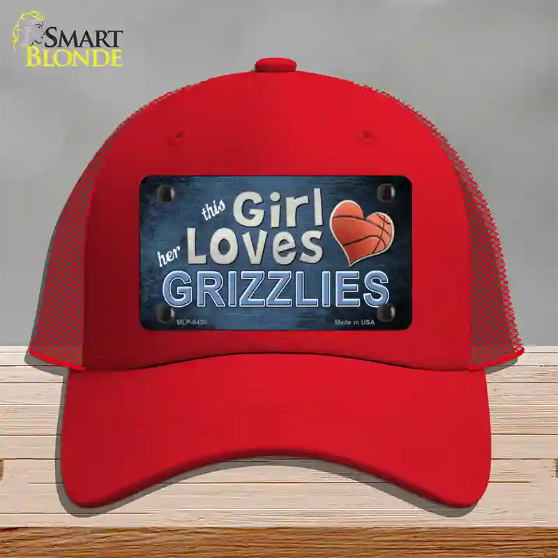 This Girl Loves Her Grizzlies Novelty License Plate Hat Mesh / Red