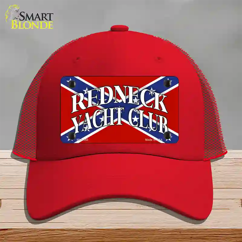 Redneck Yacht Club Novelty License Plate Hat Mesh / Red