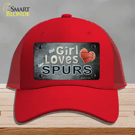 This Girl Loves Her Spurs Novelty License Plate Hat Mesh / Red