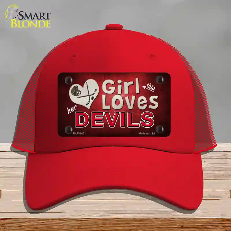 This Girl Loves Her Devils Novelty License Plate Hat Mesh / Red