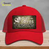 This Girl Loves Her Penguins Novelty License Plate Hat Mesh / Red