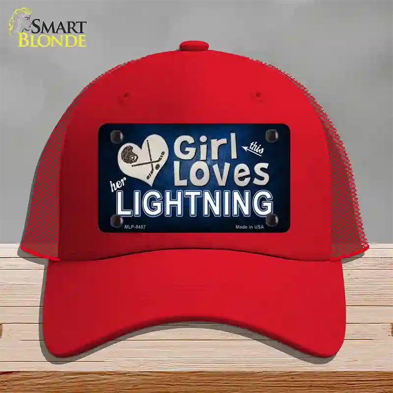 This Girl Loves Her Lightning Novelty License Plate Hat Mesh / Red