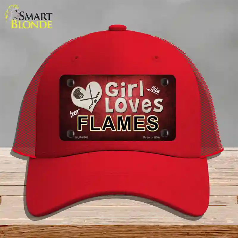 This Girl Loves Her Flames Novelty License Plate Hat Mesh / Red