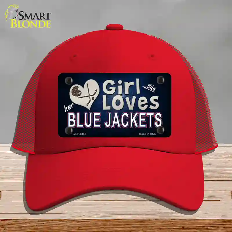 This Girl Loves Her Blue Jackets Novelty License Plate Hat Mesh / Red