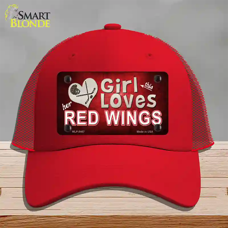 This Girl Loves Her Red Wings Novelty License Plate Hat Mesh / Red