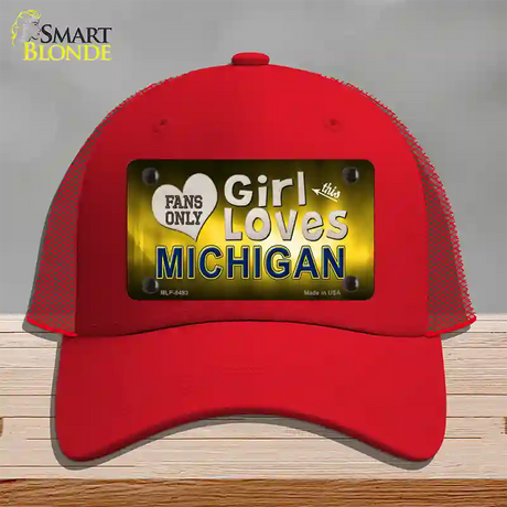 This Girl Loves Michigan Novelty License Plate Hat Mesh / Red