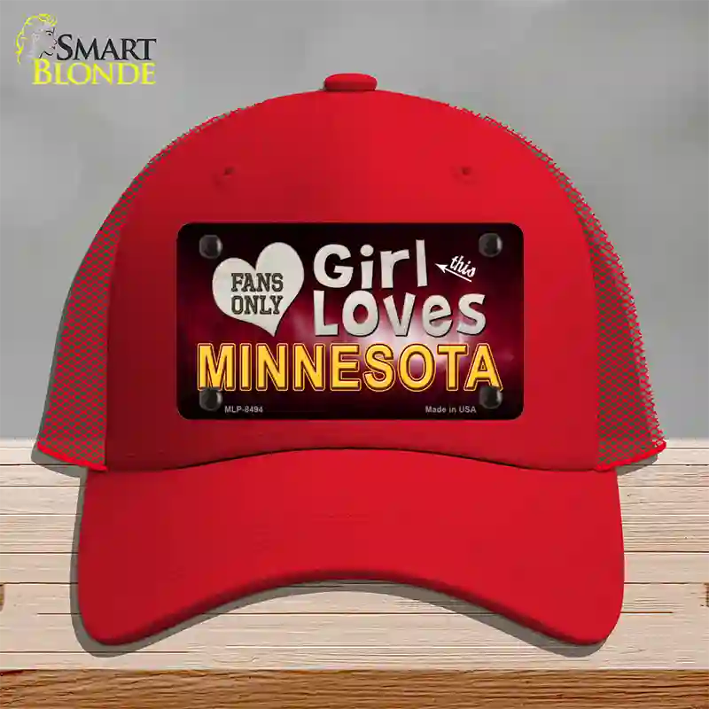 This Girl Loves Minnesota Novelty License Plate Hat Mesh / Red