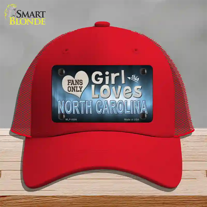 This Girl Loves North Carolina Novelty License Plate Hat Mesh / Red