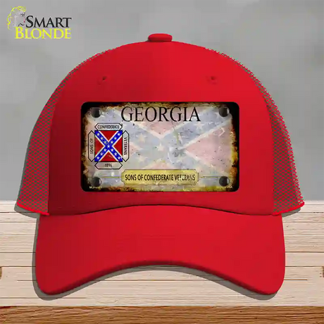 Georgia Rusty State Novelty License Plate Hat Mesh / Red