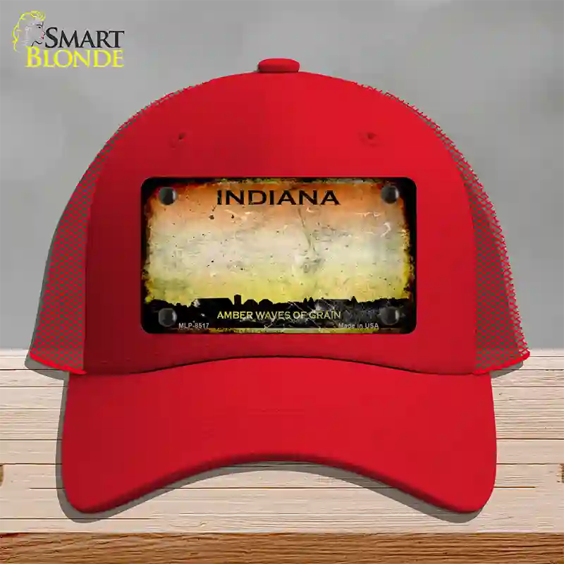 Indiana Rusty State Novelty License Plate Hat Mesh / Red