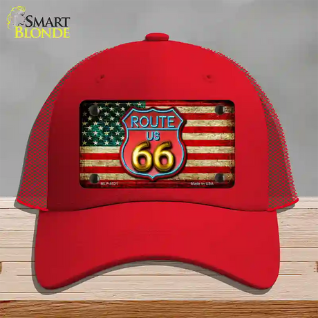 American Route 66 Neon Novelty License Plate Hat Mesh / Red