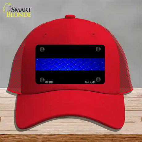 Police Diamond Thin Blue Line Novelty License Plate Hat Mesh / Red