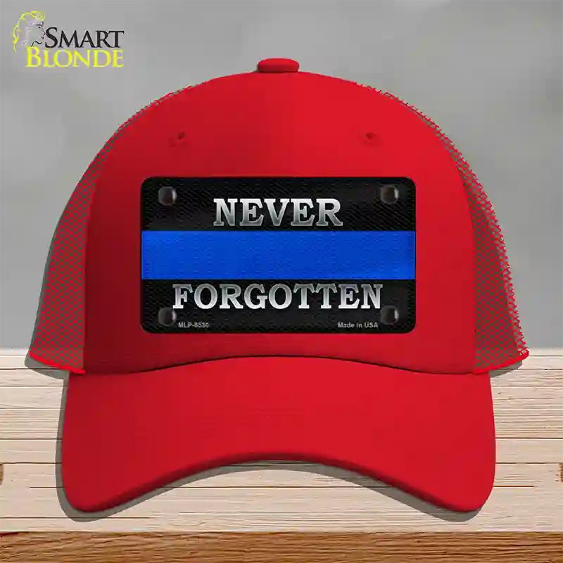 Never Forgotten Thin Blue Line Novelty License Plate Hat Mesh / Red