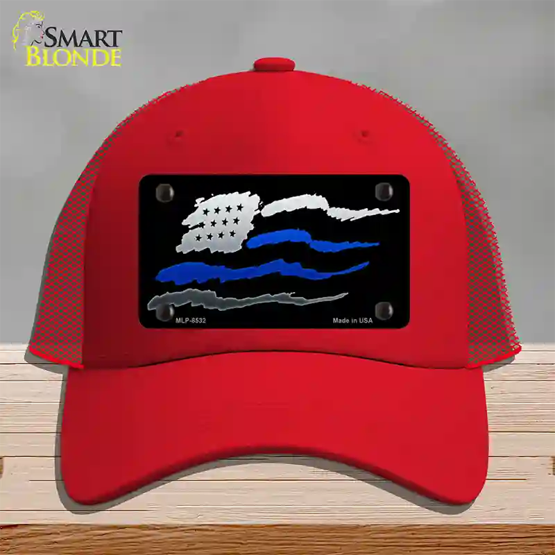 Thin Blue Line Flag Novelty License Plate Hat Mesh / Red